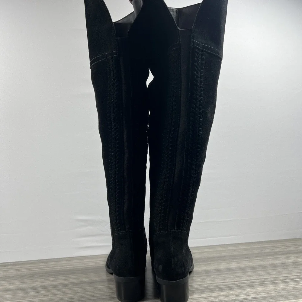 Vince Camuto Bendra Boots Womens 7.5 M 38‎ Over The Knee Black Suede Zip Heel